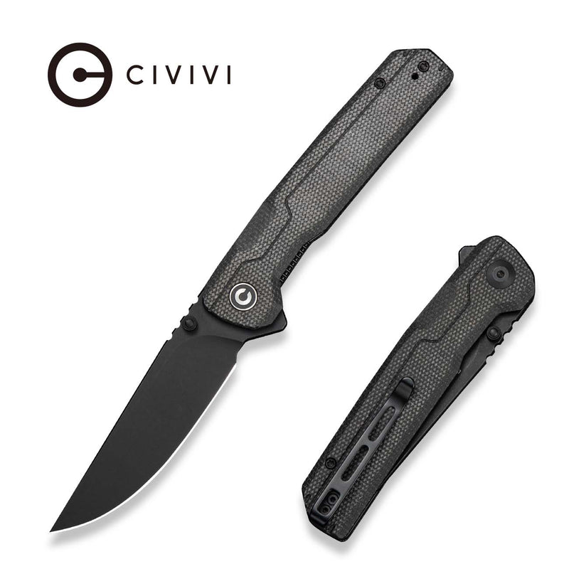 CIVIVI Rushline Flipper & Thumb Stud Knife Black Canvas Micarta Handle (3.62" Black Stonewashed 14C28N Blade) C25048B Sample2
