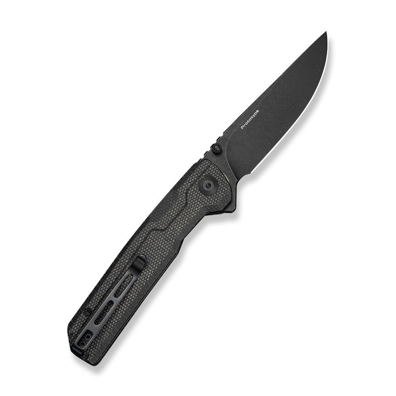 CIVIVI Rushline Flipper & Thumb Stud Knife Black Canvas Micarta Handle (3.62" Black Stonewashed 14C28N Blade) C25048B Sample2
