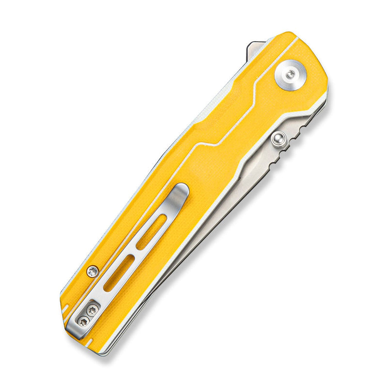 CIVIVI Rushline Flipper & Thumb Stud Knife Yellow & White G10 Handle (3.62" Stonewashed 14C28N Blade) C25048B Sample1