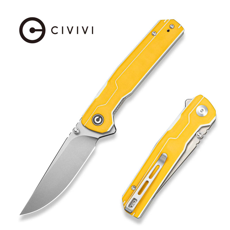 CIVIVI Rushline Flipper & Thumb Stud Knife Yellow & White G10 Handle (3.62" Stonewashed 14C28N Blade) C25048B Sample1
