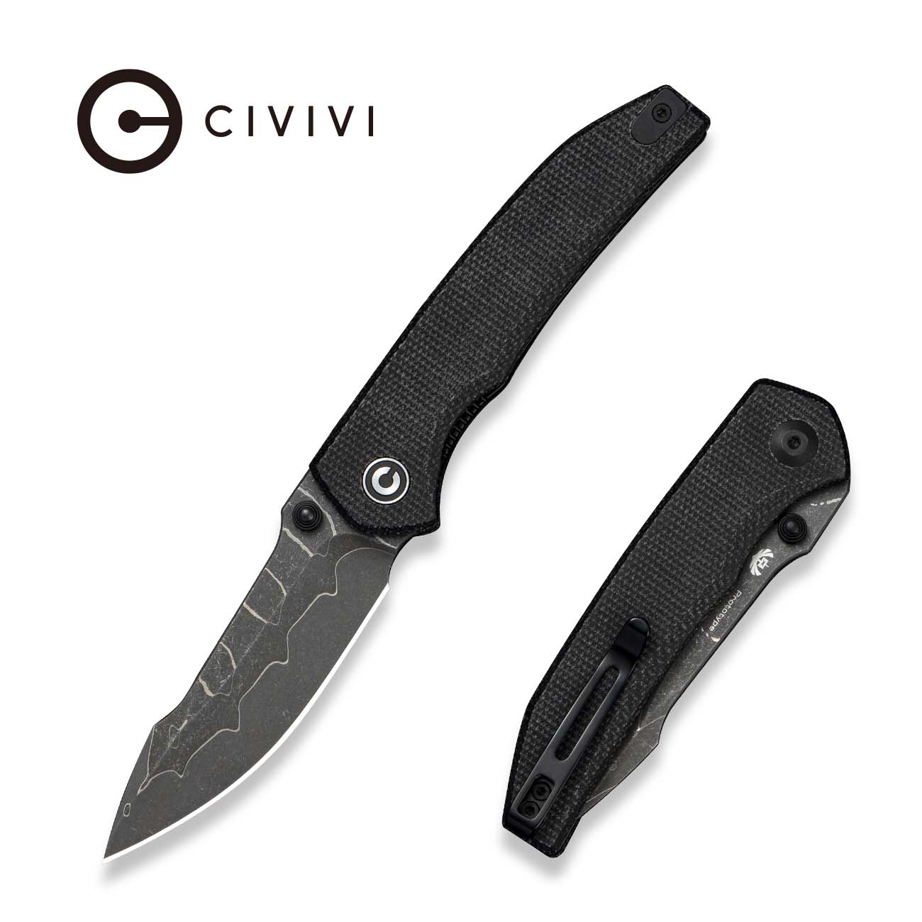 CIVIVI Ryson-E Thumb Stud Knife Black Canvas Micarta Hanlde (3.33