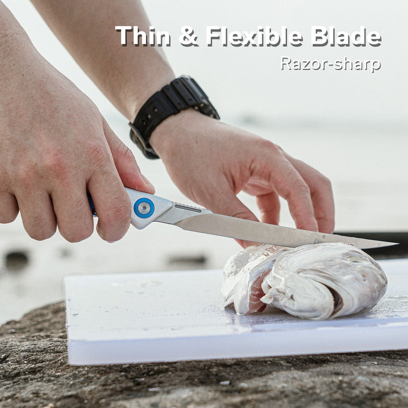 CIVIVI Shawka Folding Fillet Knife Aluminum Handle (5.81" 14C28N Blade) C22029B - 2, With 1PC Black Nylon Sheath