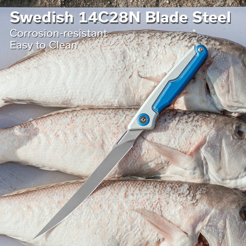 CIVIVI Shawka Folding Fillet Knife Aluminum Handle (5.81" 14C28N Blade) C22029B - 2, With 1PC Black Nylon Sheath