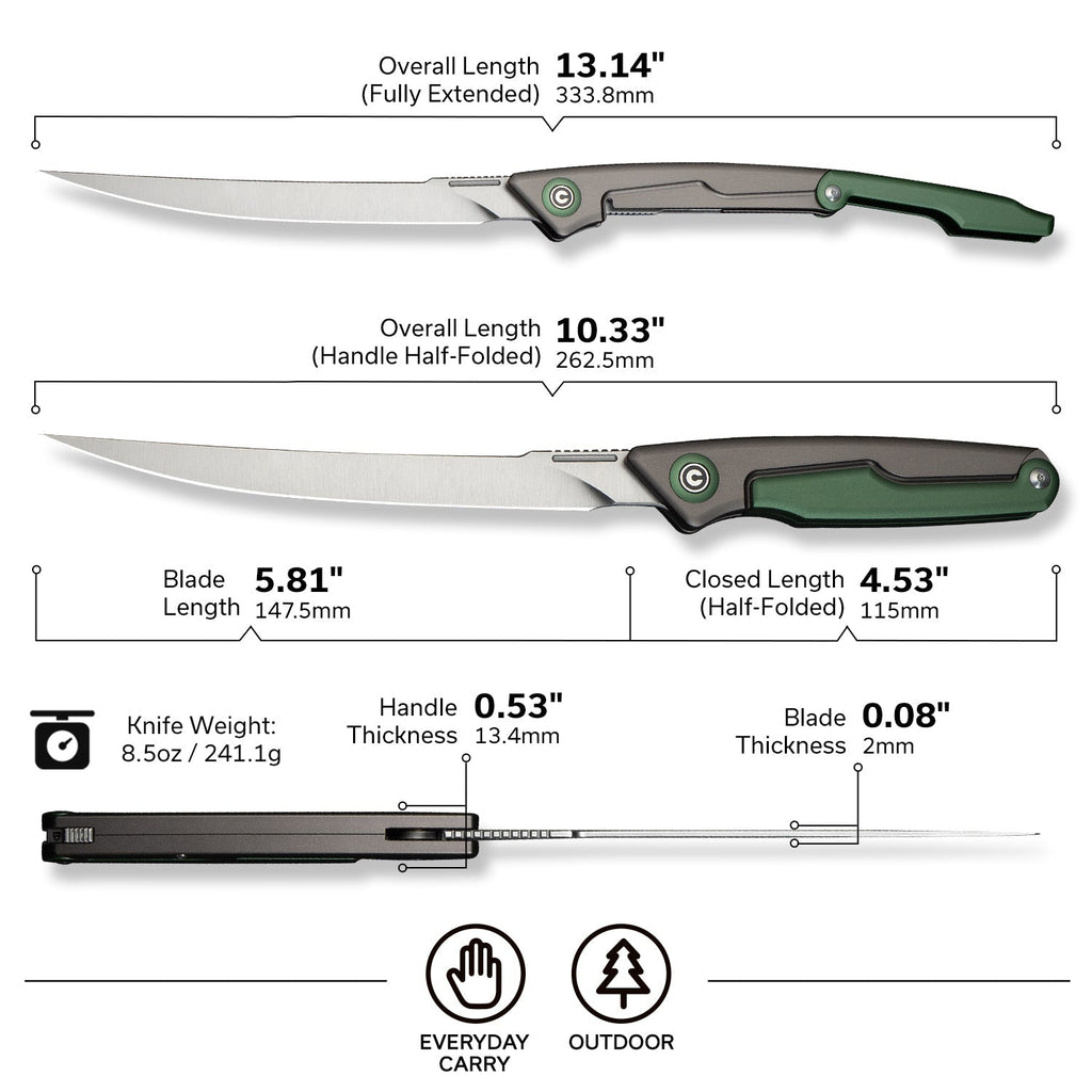 Foldable Fillet CIVIVI Shawka Folding Fillet Knife Aluminum Handle (5.81