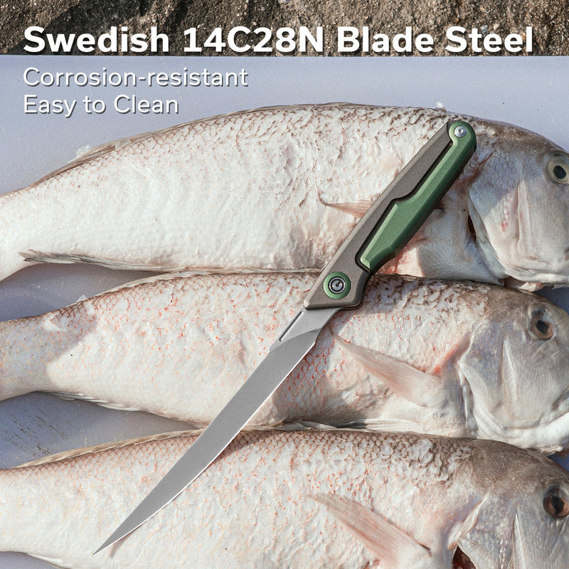 CIVIVI Shawka Folding Fillet Knife Aluminum Handle (5.81" 14C28N Blade) C22029B - 3, With 1PC Black Nylon Sheath