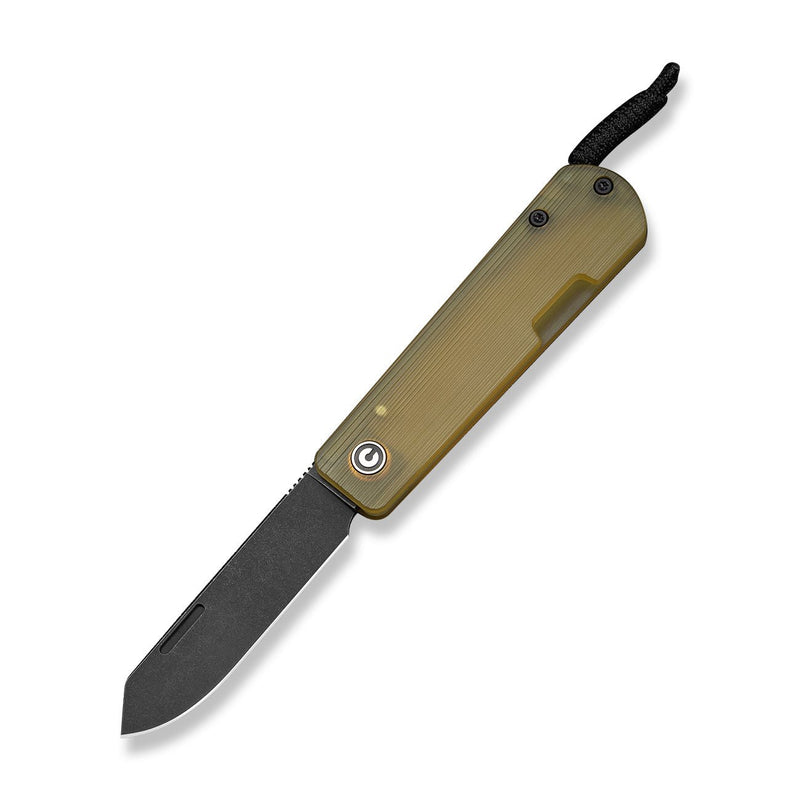 CIVIVI Slippy Sendy Slip Joint Knife Milled Bead Blasted Yellow Ultem Handle (2.81" Black Stonewashed Nitro - V Blade) C24075A - 1, With Black Paracord Lanyard Attached