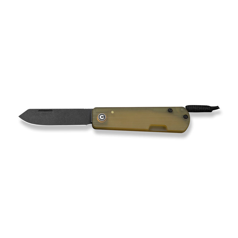 CIVIVI Slippy Sendy Slip Joint Knife Milled Bead Blasted Yellow Ultem Handle (2.81" Black Stonewashed Nitro - V Blade) C24075A - 1, With Black Paracord Lanyard Attached