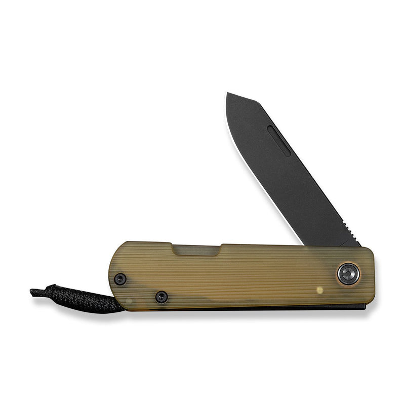 CIVIVI Slippy Sendy Slip Joint Knife Milled Bead Blasted Yellow Ultem Handle (2.81" Black Stonewashed Nitro - V Blade) C24075A - 1, With Black Paracord Lanyard Attached