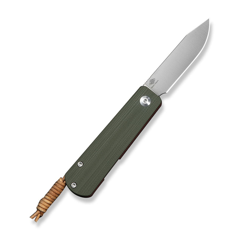 CIVIVI Slippy Sendy Slip Joint Knife Milled Green & Red G10 Handle (2.81" Satin Finished Nitro - V Blade) C24075B - 1, With Brown Leather Lanyard Attached