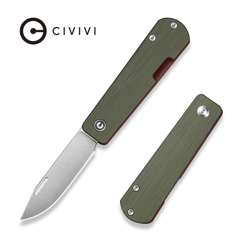 CIVIVI Slippy Sendy Slip Joint Knife Milled Green & Red G10 Handle (2.81" Satin Finished Nitro - V Blade) C24075B Sample2
