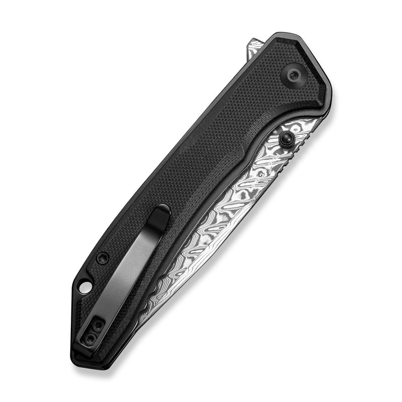 CIVIVI Spherion Flipper & Thumb Stud & Button Lock Knife Black G10 Handle (3.45" Damascus Blade) C25039 Sample1