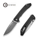CIVIVI Spherion Flipper & Thumb Stud & Button Lock Knife Black G10 Handle (3.45" Damascus Blade) C25039 Sample1
