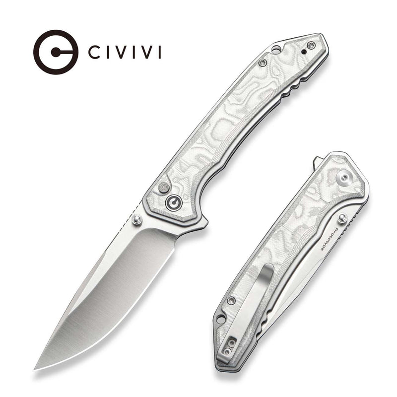 CIVIVI Spherion Flipper & Thumb Stud & Button Lock Knife G10 With Aluminum Foil Handle (3.45" Satin Finished Nitro - V Blade) C25039 Sample2