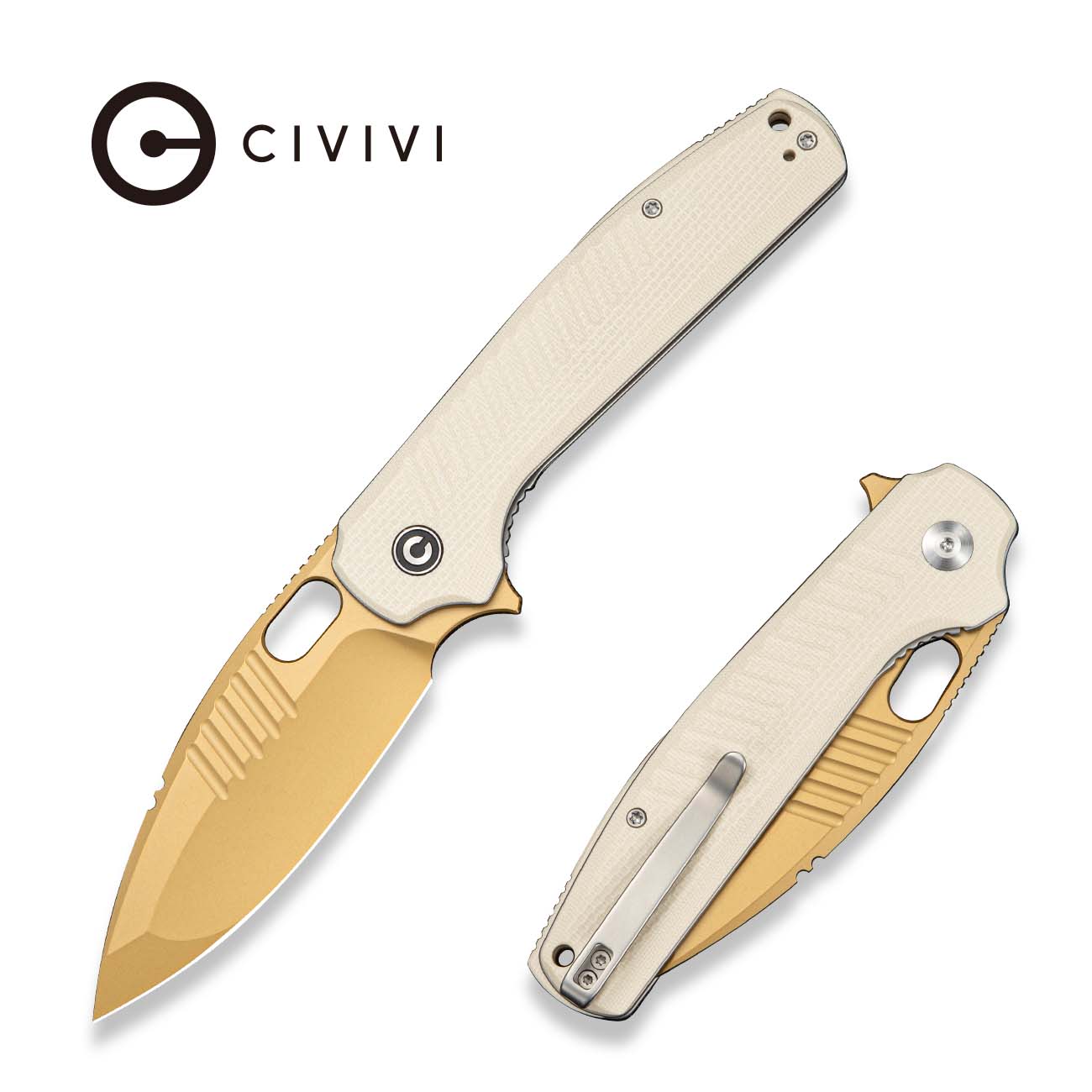 CIVIVI Spooky Flipper & Thumb Hole Knife Ivory Coarse G10 Handle (3.72