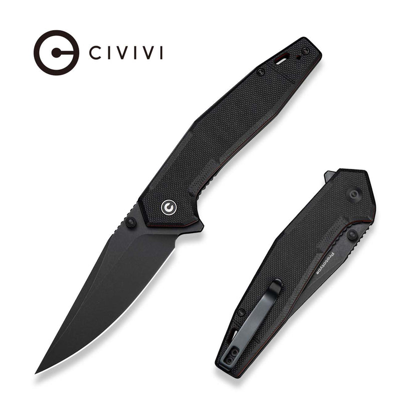 CIVIVI Stravion Flipper & Thumb Stud Knife Black & Orange G10 Handle (3.42" Black Stonewashed Nitro - V Blade) C25043 Sample1