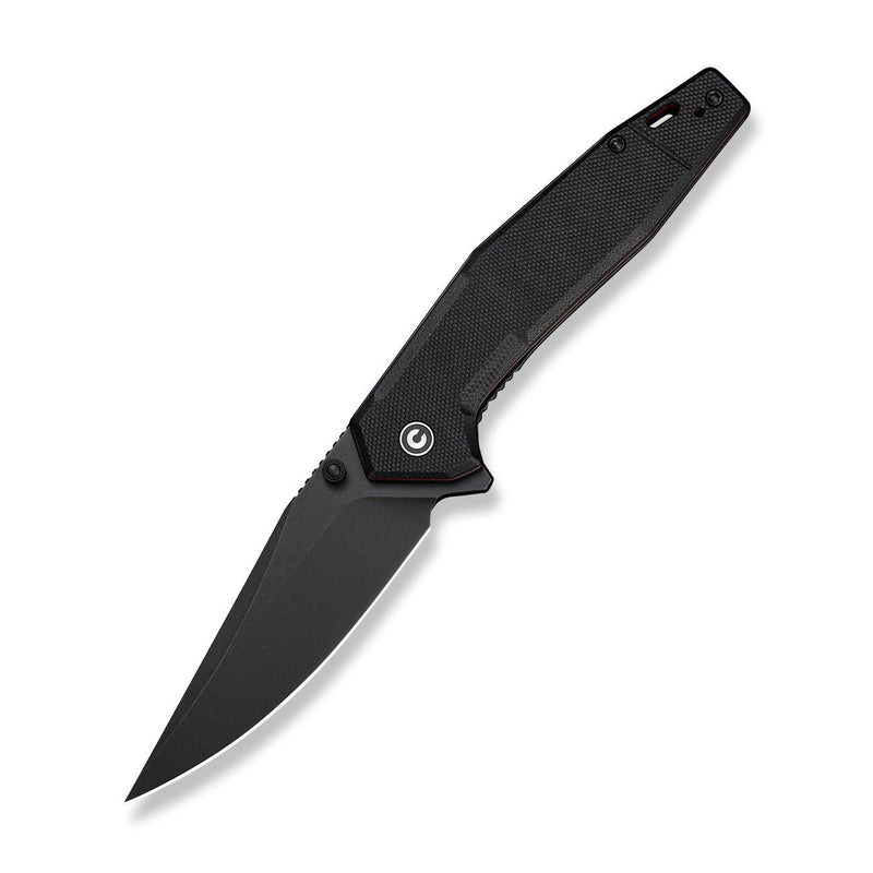 CIVIVI Stravion Flipper & Thumb Stud Knife Black & Orange G10 Handle (3.42" Black Stonewashed Nitro - V Blade) C25043 Sample1