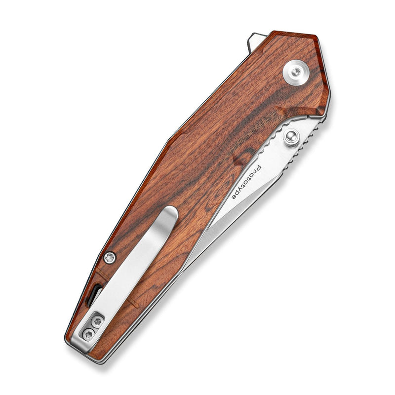 CIVIVI Stravion Flipper & Thumb Stud Knife Guibourtia Wood Handle (3.42" Satin Finished Nitro - V Blade) C25043 Sample2