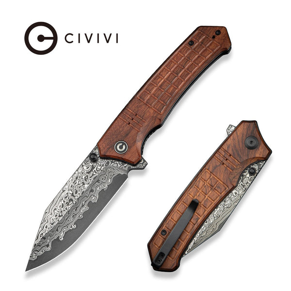 CIVIVI Tacticorix Flipper & Thumb Stud Knife Wood Handle Damascus