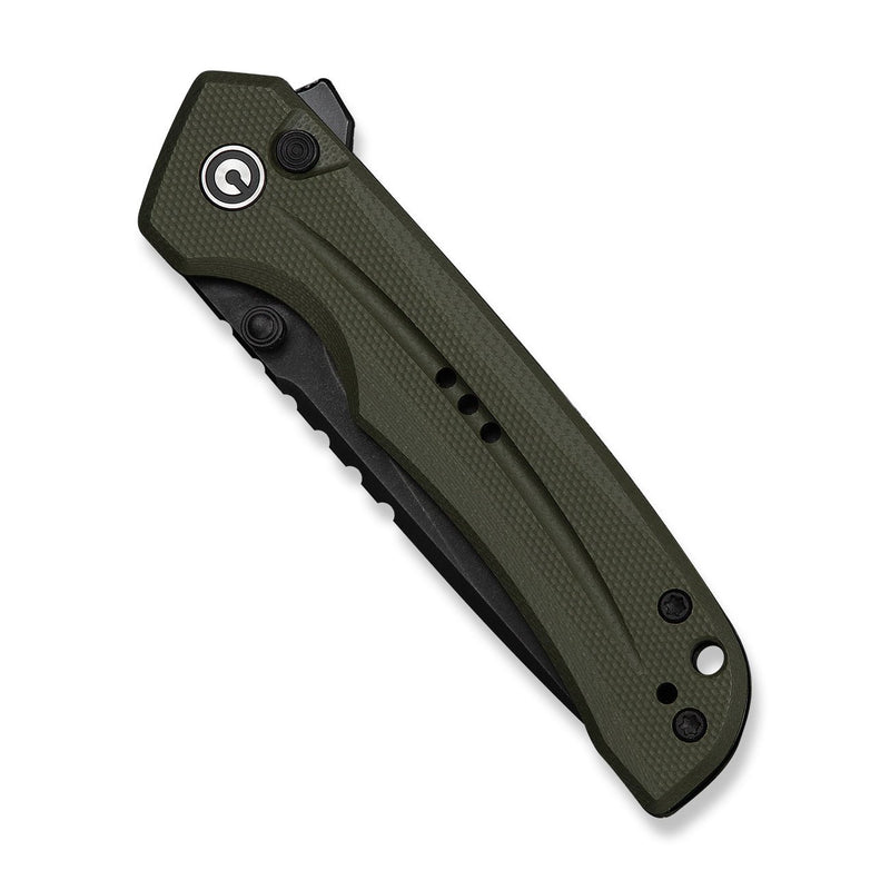 CIVIVI Tarask Flipper & Thumb Stud & Button Lock Knife OD Green G10 Handle (2.96" Black Stonewashed Nitro - V Blade) C25023C - 2