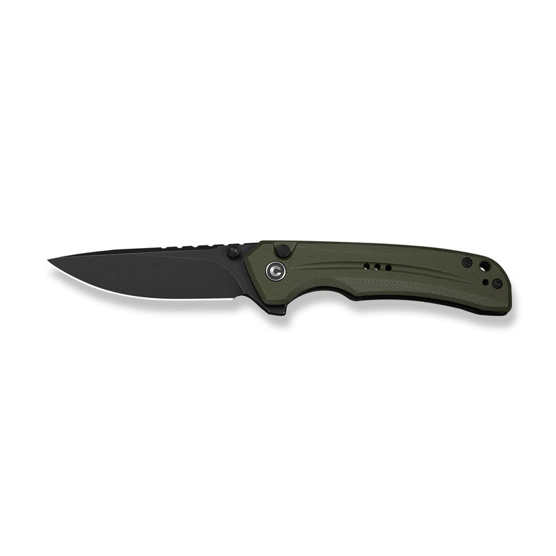 CIVIVI Tarask Flipper & Thumb Stud & Button Lock Knife OD Green G10 Handle (2.96" Black Stonewashed Nitro - V Blade) C25023C - 2