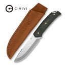CIVIVI Thaloryn Fixed Blade Knife Green Canvas Micarta Handle (4.1" Satin Finished AEB-L Blade) C25082 Sample4, With 1PC Brown Leather Sheath and 1PC Black Lanyard - CIVIVI