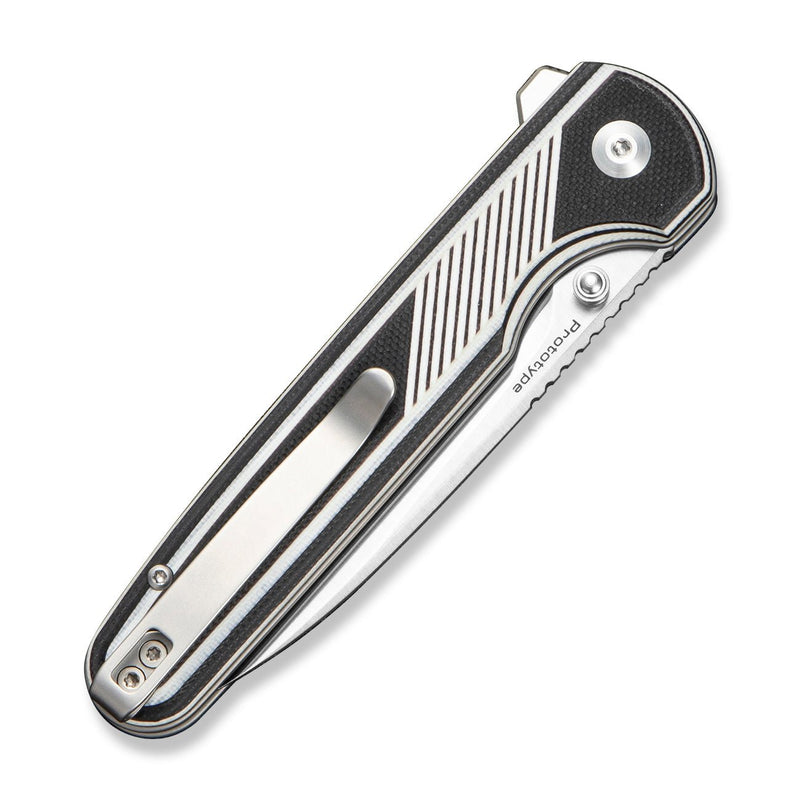 CIVIVI Torsent Flipper & Thumb Stud & Button Lock Knife Black & White G10 Handle (3.38" Satin Finished Nitro - V Blade) C24090A Sample1