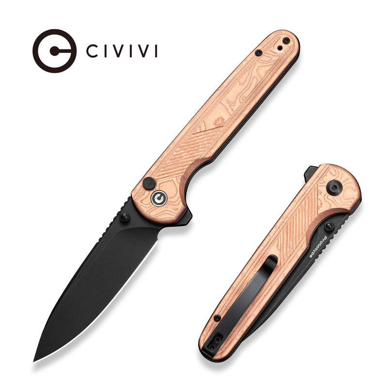 CIVIVI Torsent Flipper & Thumb Stud & Button Lock Knife G10 With Copper Foil Handle (3.38" Black Stonewashed Nitro - V Blade) C24090A Sample2
