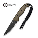 CIVIVI Torvyn Fixed Blade Knife Green Burlap Micarta Handle (3.57" Black Stonewashed AEB - L Blade) C25034B Sample2, With 1PC Black Lanyard, Black Kydex Sheath & T - Clip