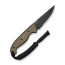 CIVIVI Torvyn Fixed Blade Knife Green Burlap Micarta Handle (3.57" Black Stonewashed AEB - L Blade) C25034B Sample2, With 1PC Black Lanyard, Black Kydex Sheath & T - Clip