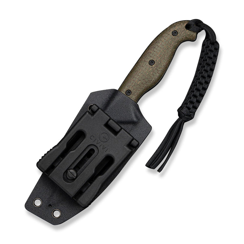 CIVIVI Torvyn Fixed Blade Knife Green Burlap Micarta Handle (3.57" Black Stonewashed AEB - L Blade) C25034B Sample2, With 1PC Black Lanyard, Black Kydex Sheath & T - Clip