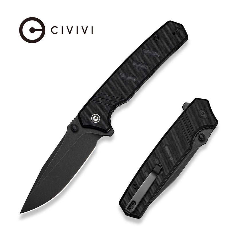 CIVIVI Trellex Flipper & Thumb Stud Knife Black G10 Handle (3.5" Black Stonewashed Nitro - V Blade) C25013 Sample1