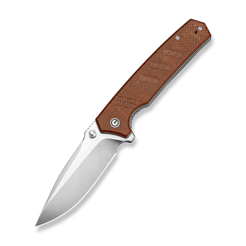 CIVIVI Trellex Flipper & Thumb Stud Knife Brown Burlap Micarta Handle (3.5" Satin Finished Nitro - V Blade) C25013 Sample2