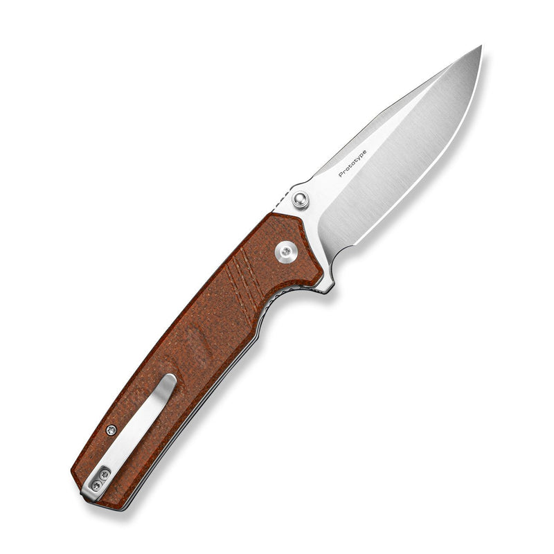 CIVIVI Trellex Flipper & Thumb Stud Knife Brown Burlap Micarta Handle (3.5" Satin Finished Nitro - V Blade) C25013 Sample2