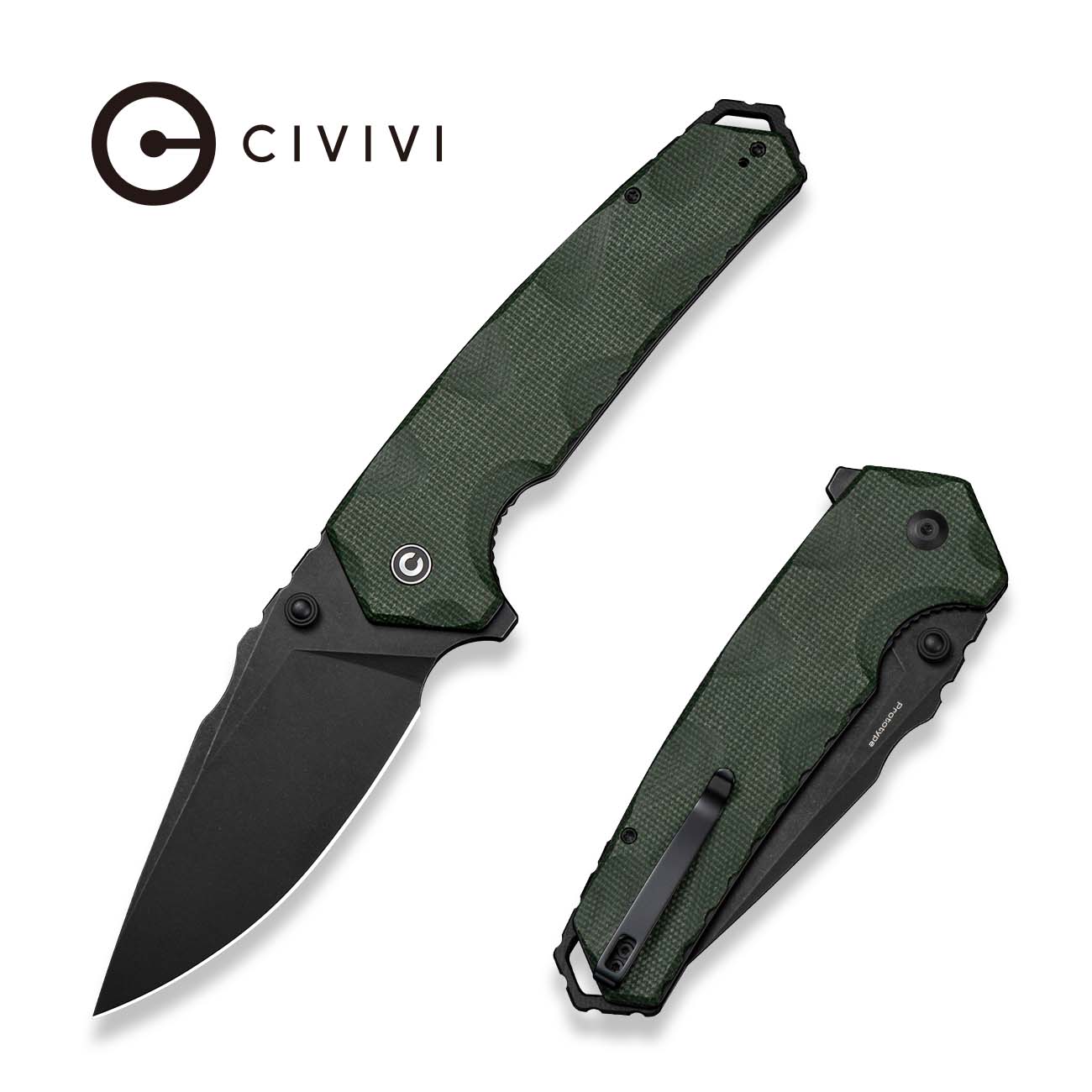 CIVIVI Tyranix Flipper & Thumb Stud Knife Green Canvas Micarta Handle