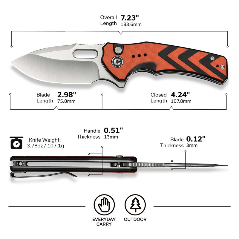 CIVIVI Vexron Flipper & Thumb Hole & Button Lock Knife G10 Handle (2.9