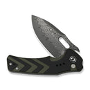 CIVIVI Vexron Flipper & Thumb Hole & Button Lock Knife Milled Black & Green G10 Handle (2.98" Damascus Blade) C24066 - DS1 - CIVIVI
