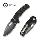 CIVIVI Vexron Flipper & Thumb Hole & Button Lock Knife Milled Black & Green G10 Handle (2.98" Damascus Blade) C24066 - DS1 - CIVIVI