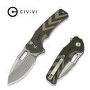 CIVIVI Vexron Flipper & Thumb Hole & Button Lock Knife Milled Green & Tan G10 Handle (2.98" Stonewashed 14C28N Blade) C24066 - 2 - CIVIVI
