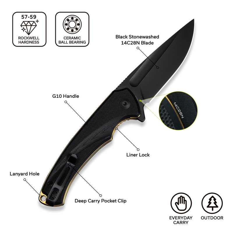 CIVIVI Voidflare Flipper Knife Black G10 Handle (2.92" Black Stonewashed 14C28N Blade) C24040 - 1