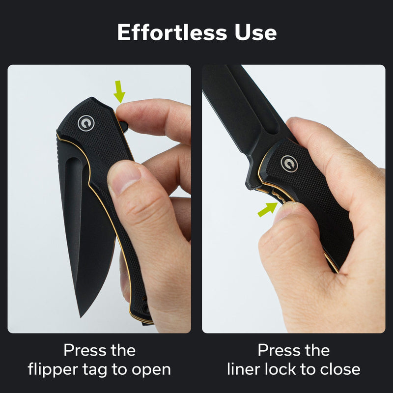 CIVIVI Voidflare Flipper Knife Black G10 Handle (2.92" Black Stonewashed 14C28N Blade) C24040 - 1