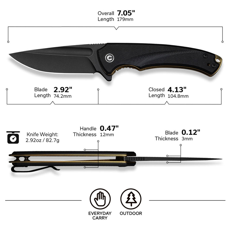 CIVIVI Voidflare Flipper Knife Black G10 Handle (2.92" Black Stonewashed 14C28N Blade) C24040 - 1