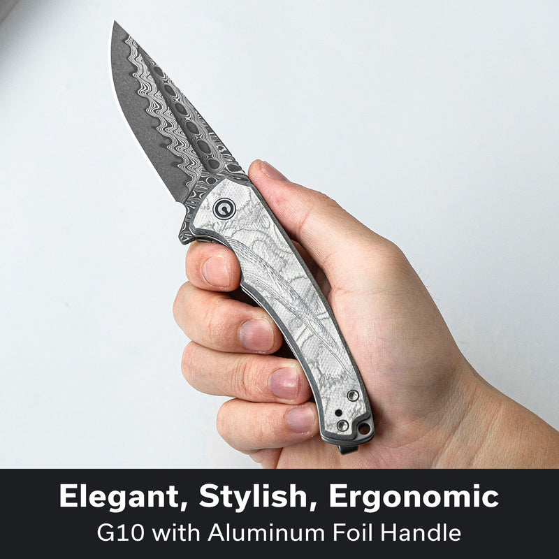 CIVIVI Voidflare Flipper Knife G10 With Aluminum Foil Handle (2.92" Damascus Blade) C24040 - DS1