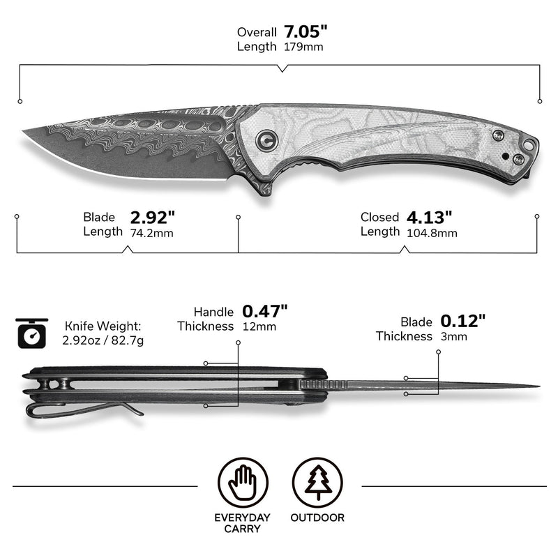 CIVIVI Voidflare Flipper Knife G10 With Aluminum Foil Handle (2.92" Damascus Blade) C24040 - DS1