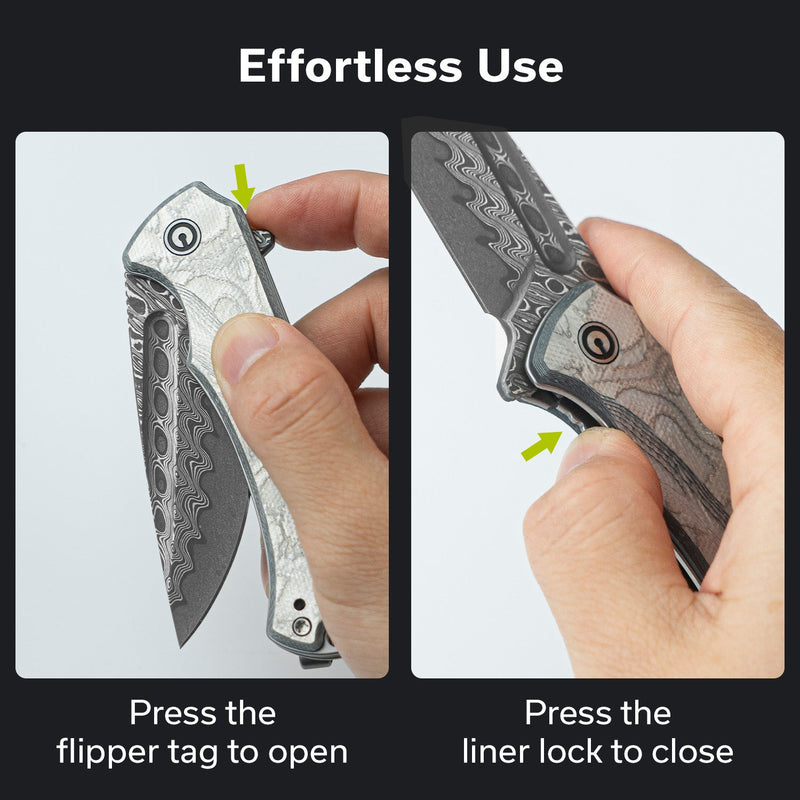 CIVIVI Voidflare Flipper Knife G10 With Aluminum Foil Handle (2.92" Damascus Blade) C24040 - DS1