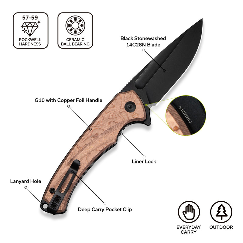 CIVIVI Voidflare Flipper Knife G10 With Copper Foil Handle (2.92" Black Stonewashed 14C28N Blade) C24040 - 3