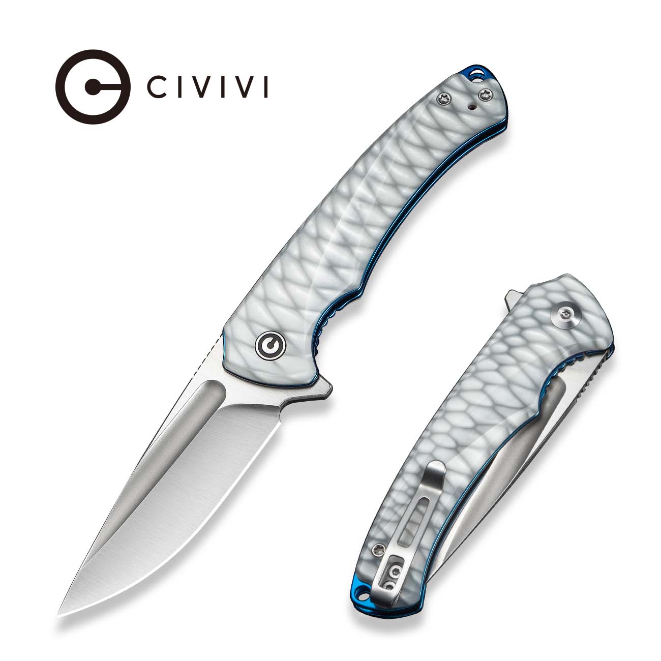 CIVIVI Voidflare Flipper Knife Greyish White Resin Handle With Scale P