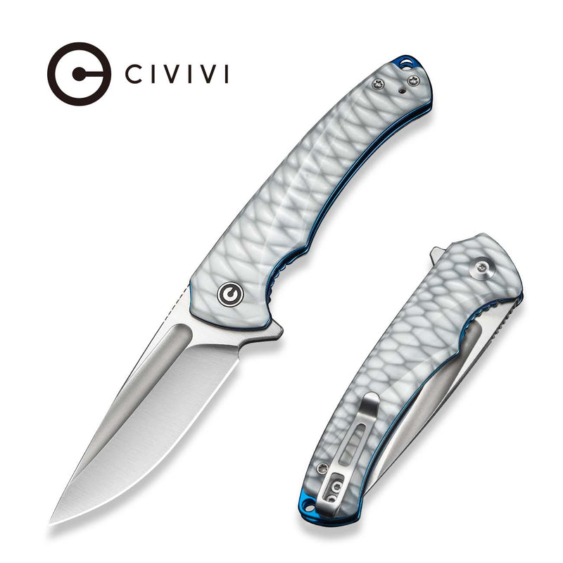 CIVIVI Voidflare Flipper Knife Greyish White Resin Handle With Scale Pattern (2.92" Satin Finished 14C28N Blade) C24040 - 2