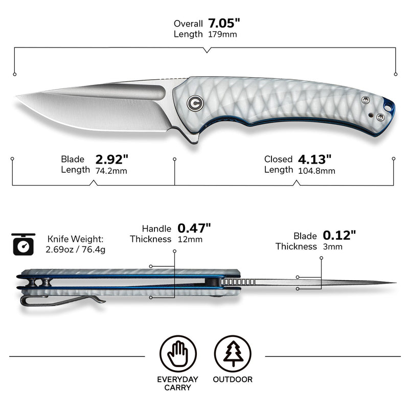 CIVIVI Voidflare Flipper Knife Greyish White Resin Handle With Scale Pattern (2.92" Satin Finished 14C28N Blade) C24040 - 2