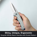 CIVIVI Voidflare Flipper Knife Greyish White Resin Handle With Scale Pattern (2.92" Satin Finished 14C28N Blade) C24040 - 2