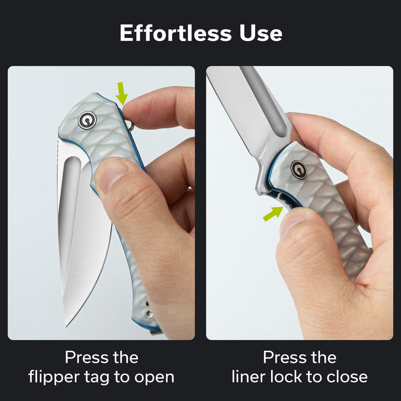 CIVIVI Voidflare Flipper Knife Greyish White Resin Handle With Scale Pattern (2.92" Satin Finished 14C28N Blade) C24040 - 2